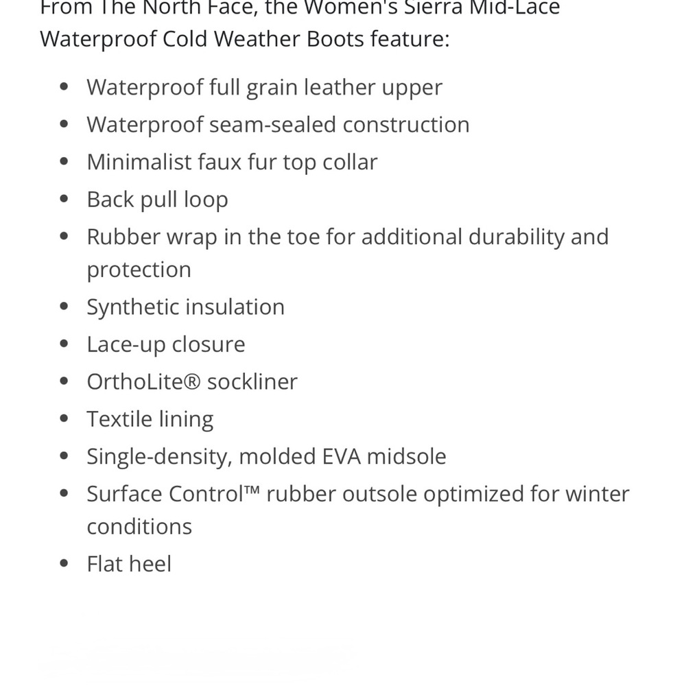 The North Face women’sBlack Sierra Mid Lace weatherproof cold weather boots - Picture 8 of 8